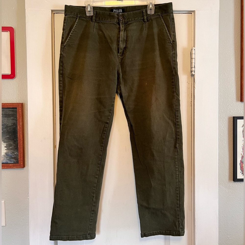 Poler Men's Olive Green Straight Leg Chino Pants 38x28